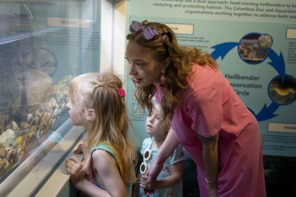 Guests viewing an aquatic exhibit at Columbus Zoo and Aquarium.